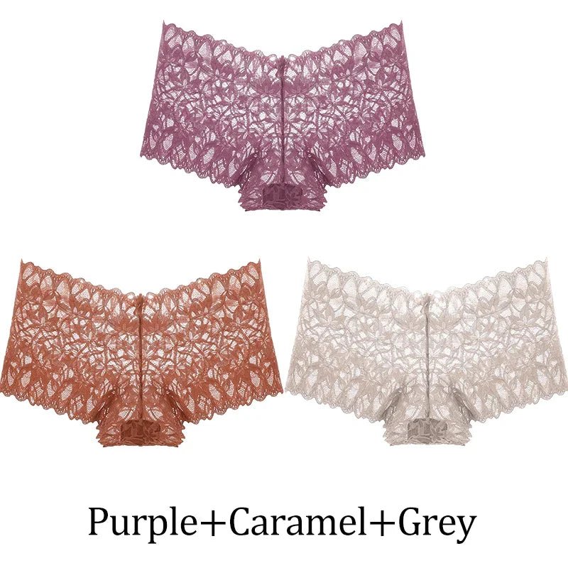 3 uds bragas cortas de encaje para mujer, ropa interior Sexy mentrual de tiro bajo, calzoncillos florales de moda, bragas sexis para mujer, lencería para mujer - lobbol