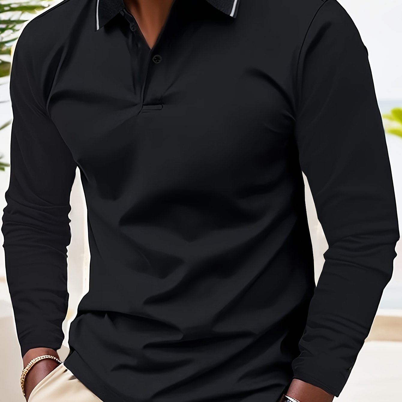 Men's Casual V-Neck Long Sleeve Rugby Shirt For Spring Autumn, Men's Clothing