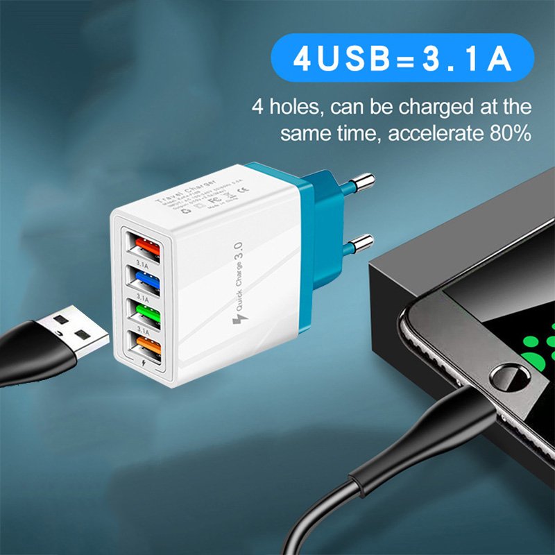 4 USB Charger Quick Charge for iPhone Huawei Samsung - lobbol
