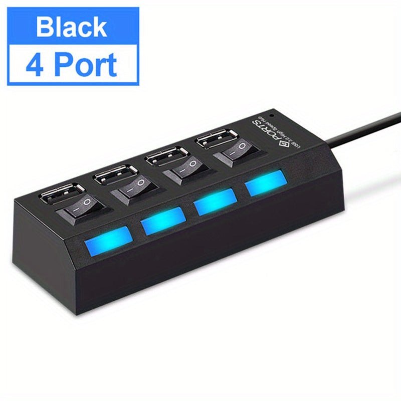 7 Ports/ 4 Ports LED USB 2.0 Adapter Hub Power On/ Off Switch For PC Laptop Computer - lobbol