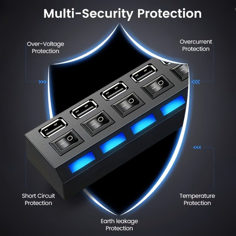 7 Ports/ 4 Ports LED USB 2.0 Adapter Hub Power On/ Off Switch For PC Laptop Computer - lobbol