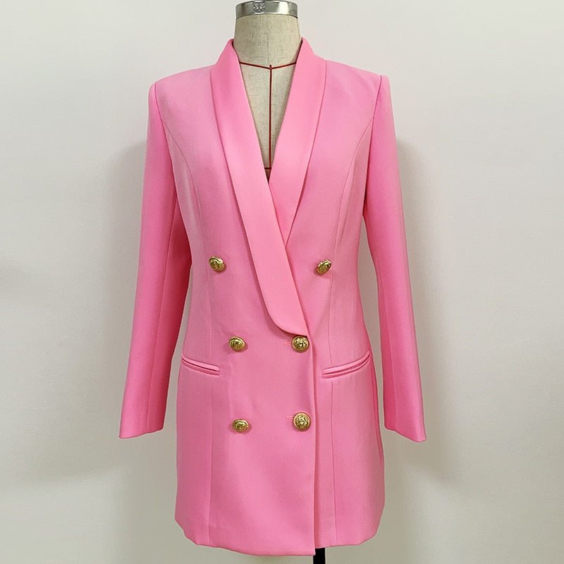 Blazer largo de satén con doble botonadura para mujer - lobbol
