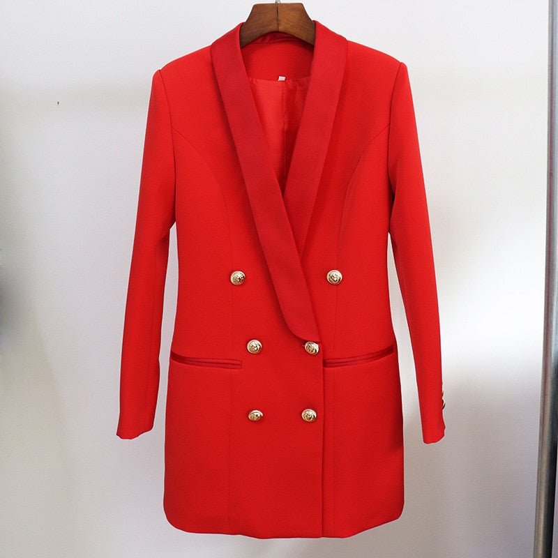 Blazer largo de satén con doble botonadura para mujer - lobbol