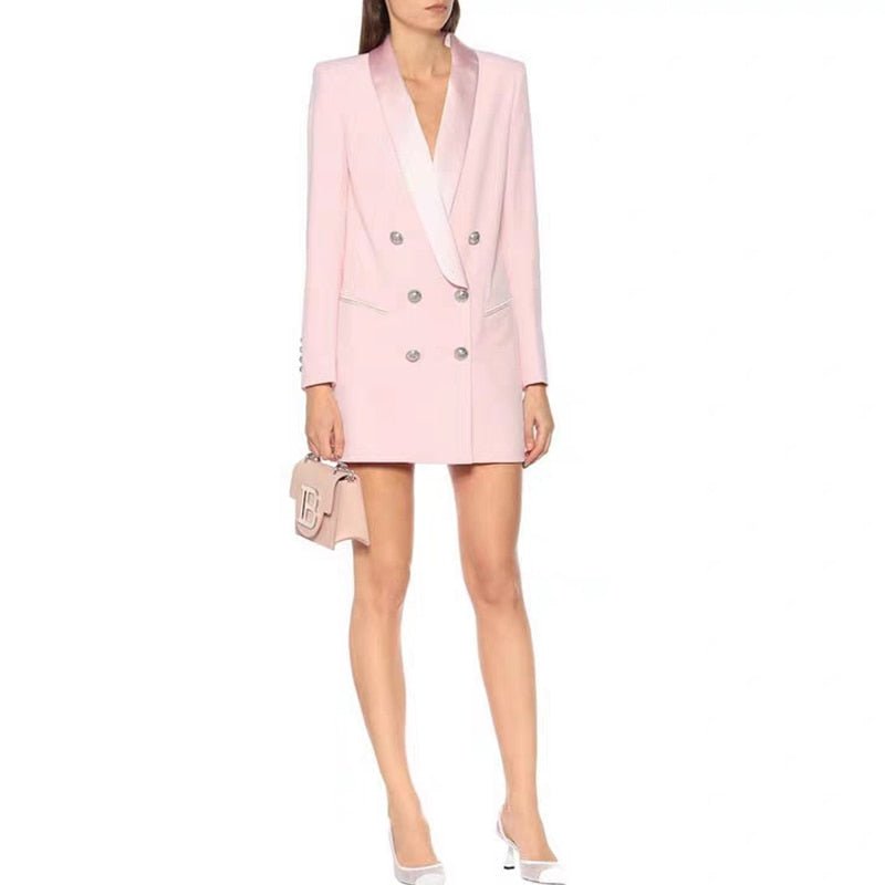 Blazer largo de satén con doble botonadura para mujer - lobbol