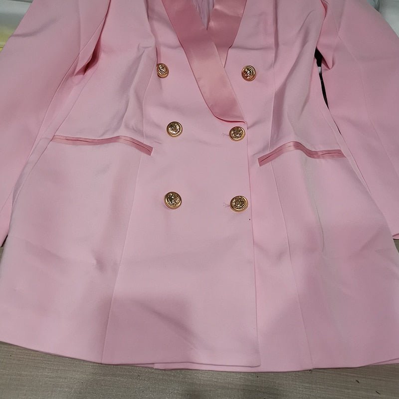 Blazer largo de satén con doble botonadura para mujer - lobbol