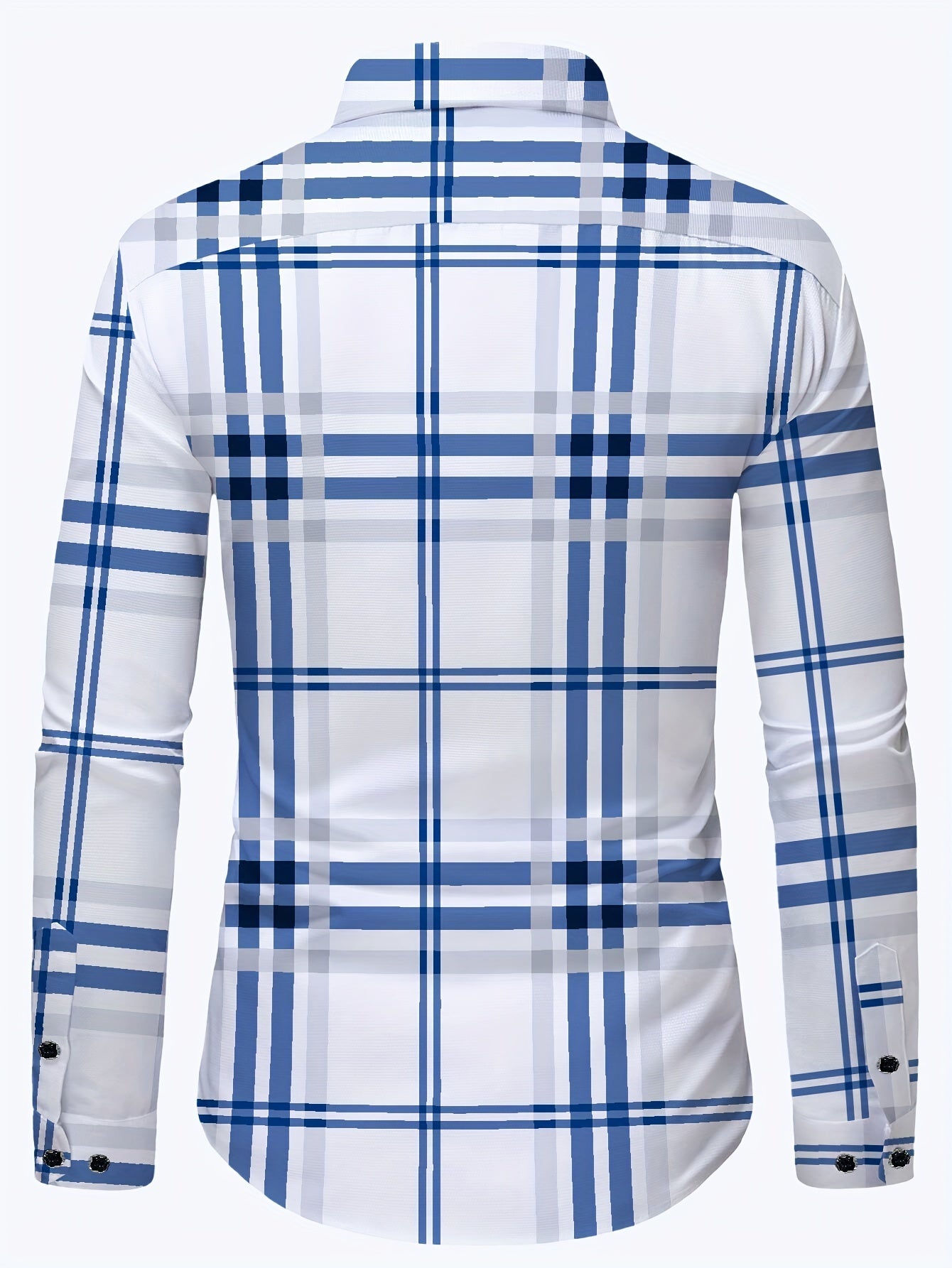 Camisa clásica a cuadros de manga larga con solapa y botones para hombre - lobbol