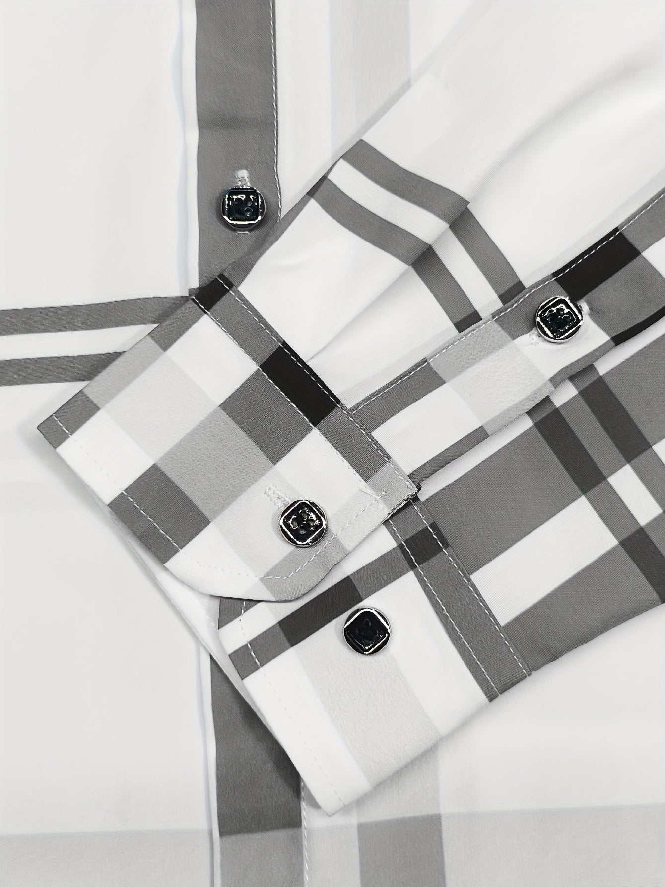 Camisa clásica a cuadros de manga larga con solapa y botones para hombre - lobbol