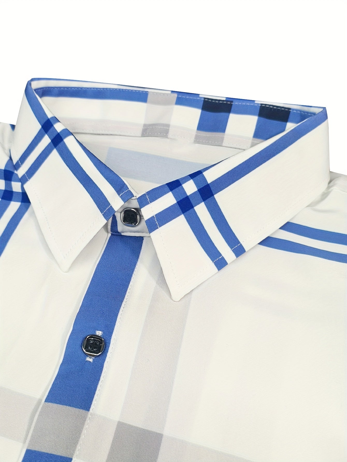 Camisa clásica a cuadros de manga larga con solapa y botones para hombre - lobbol