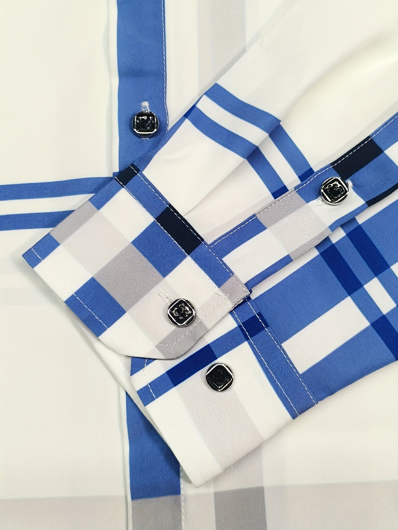 Camisa clásica a cuadros de manga larga con solapa y botones para hombre - lobbol