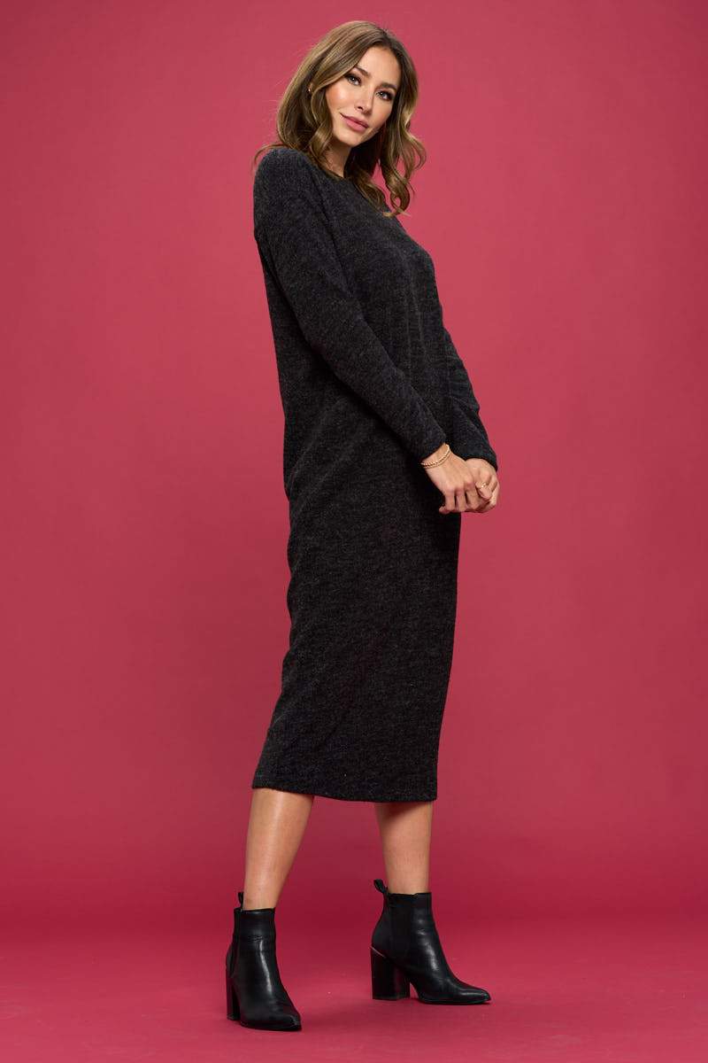 Extra Soft Round Neck Cozy Sweater Dress - lobbol
