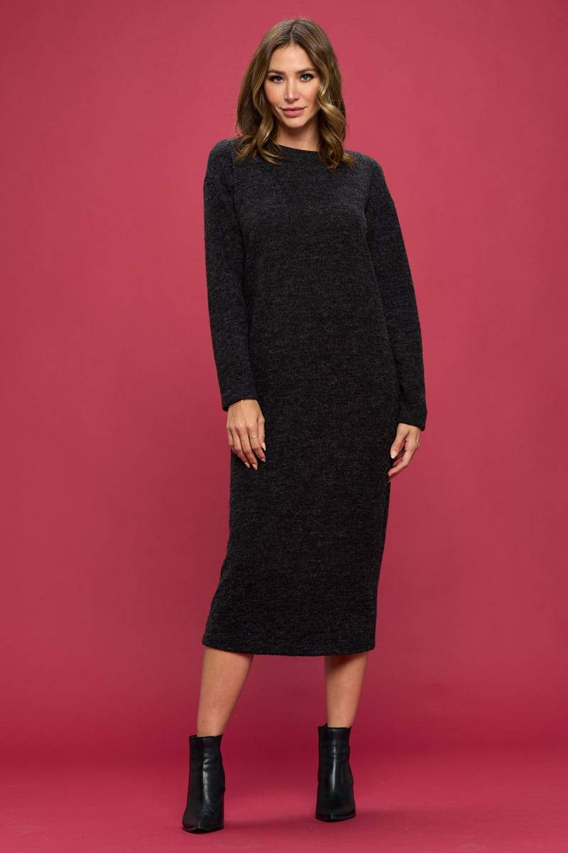 Extra Soft Round Neck Cozy Sweater Dress - lobbol