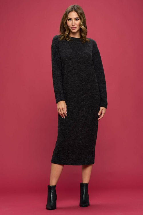 Extra Soft Round Neck Cozy Sweater Dress - lobbol