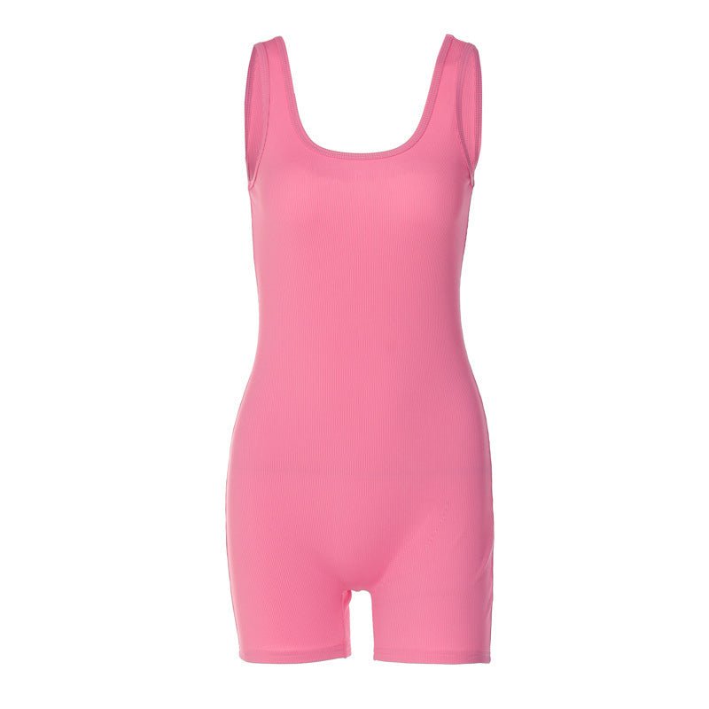 Solid Color U - neck Bodycon Backless Jumpsuit - lobbol