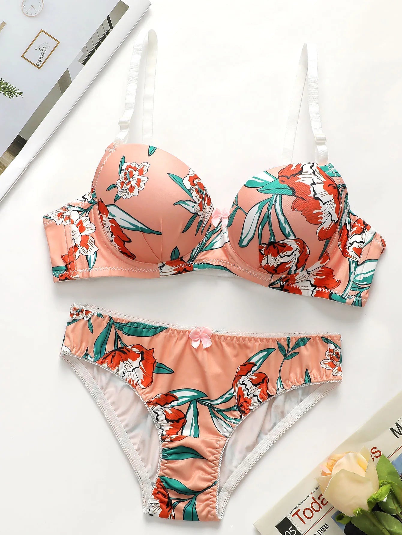 Viomisha Multicolour Women Sexy Lingerie Set with Steel Ring and Romantic Floral Prints Female Push Up Bra Lady Underwear Panty - lobbol