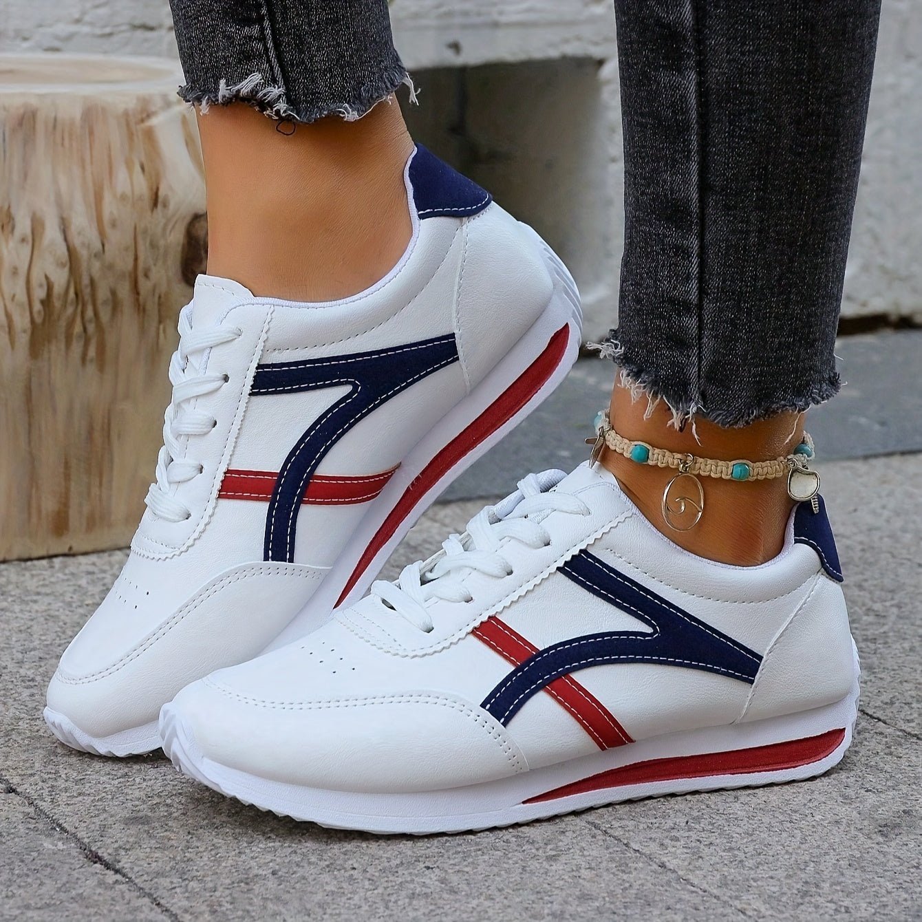 Women's Fashion Lace - Up Sneakers, Preppy Soft Sole Comfort Walking Shoes, Casual Low - top Athletic Shoes - lobbol