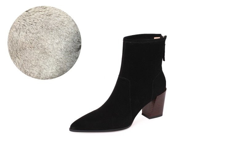 Zapatos de tacón grueso de cuero de gamuza, - lobbol