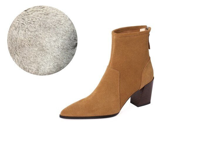 Zapatos de tacón grueso de cuero de gamuza, - lobbol