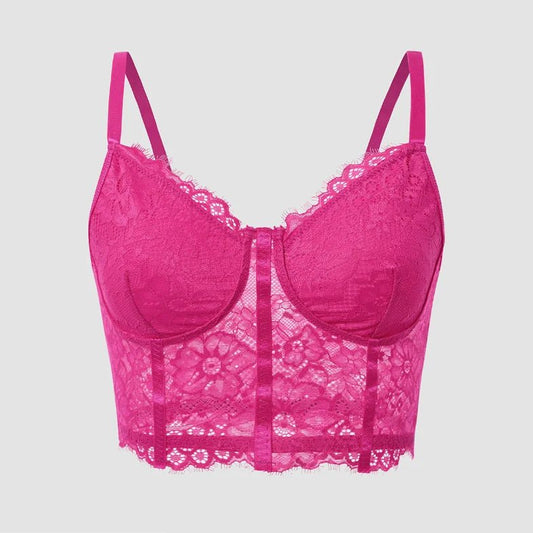 12 Colors Lace Retro Bra With Cups Women's Mesh Bustier Fish Boned Push - Up Sheer Spaghetti Straps Going Out Corset Crop Top - lobbol