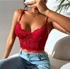 12 Colors Lace Retro Bra With Cups Women's Mesh Bustier Fish Boned Push - Up Sheer Spaghetti Straps Going Out Corset Crop Top - lobbol