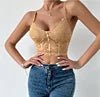 12 Colors Lace Retro Bra With Cups Women's Mesh Bustier Fish Boned Push - Up Sheer Spaghetti Straps Going Out Corset Crop Top - lobbol