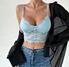 12 Colors Lace Retro Bra With Cups Women's Mesh Bustier Fish Boned Push - Up Sheer Spaghetti Straps Going Out Corset Crop Top - lobbol