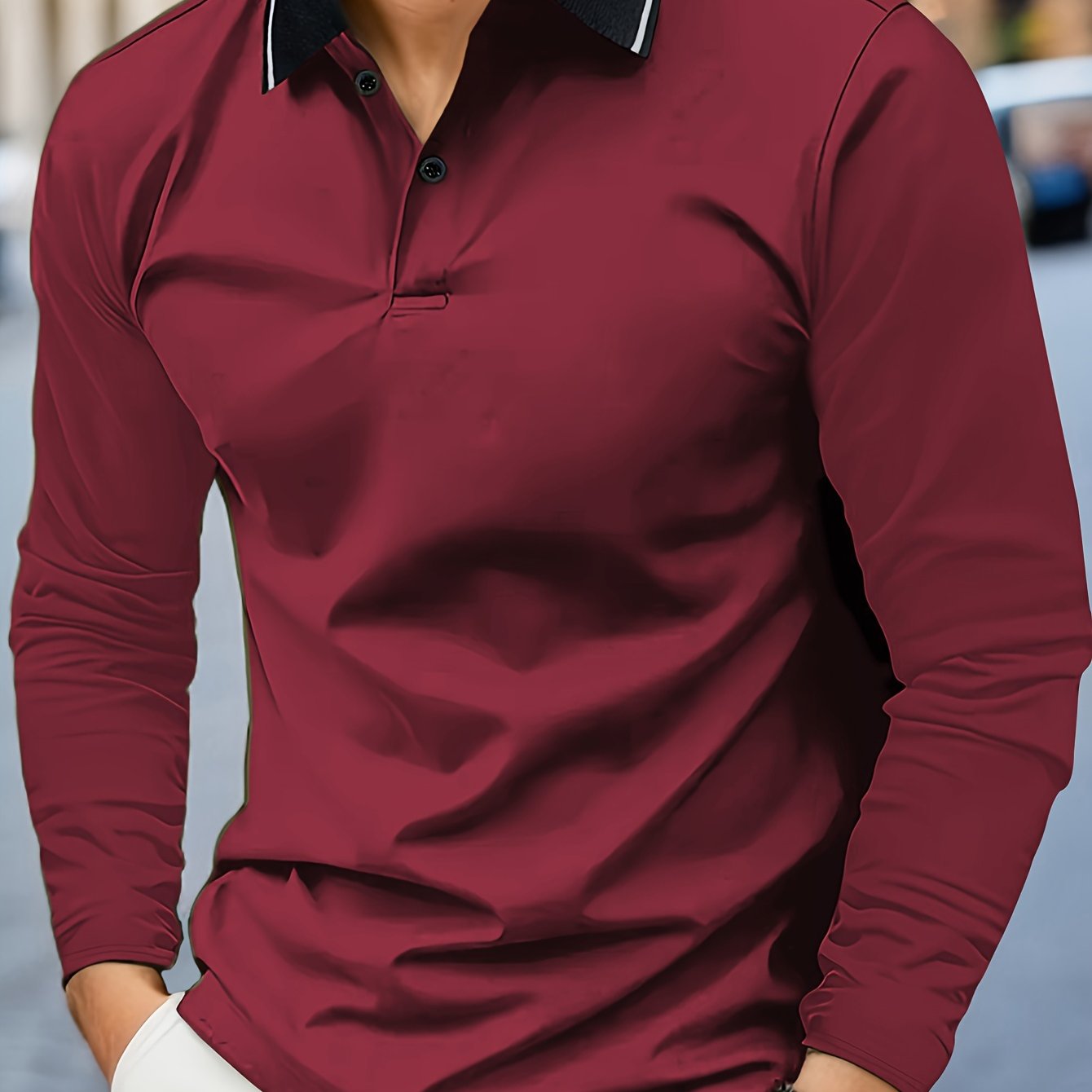 Men's Casual V-Neck Long Sleeve Rugby Shirt For Spring Autumn, Men's Clothing