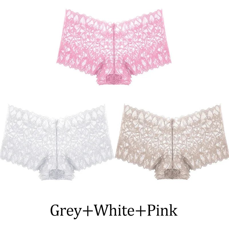 3 uds bragas cortas de encaje para mujer, ropa interior Sexy mentrual de tiro bajo, calzoncillos florales de moda, bragas sexis para mujer, lencería para mujer - lobbol