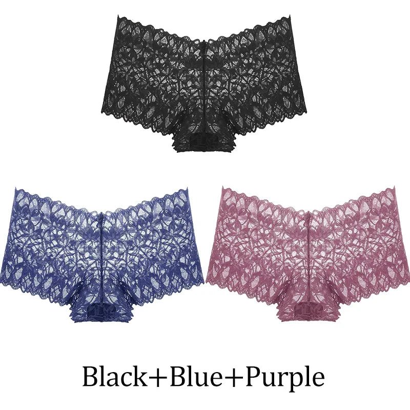 3 uds bragas cortas de encaje para mujer, ropa interior Sexy mentrual de tiro bajo, calzoncillos florales de moda, bragas sexis para mujer, lencería para mujer - lobbol