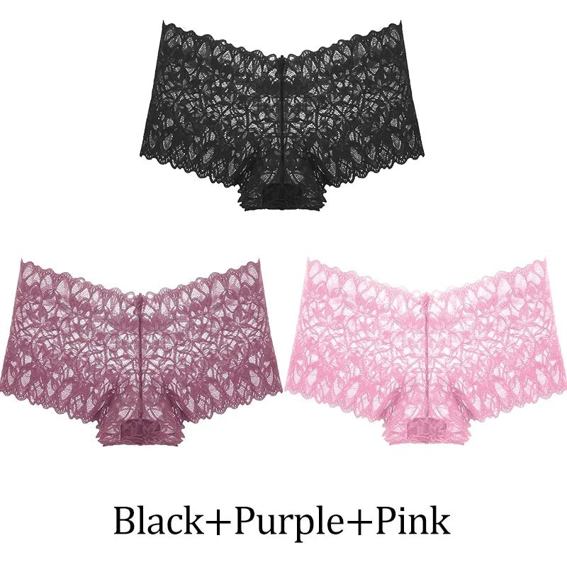 3 uds bragas cortas de encaje para mujer, ropa interior Sexy mentrual de tiro bajo, calzoncillos florales de moda, bragas sexis para mujer, lencería para mujer - lobbol