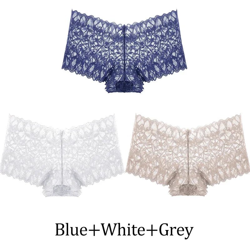 3 uds bragas cortas de encaje para mujer, ropa interior Sexy mentrual de tiro bajo, calzoncillos florales de moda, bragas sexis para mujer, lencería para mujer - lobbol
