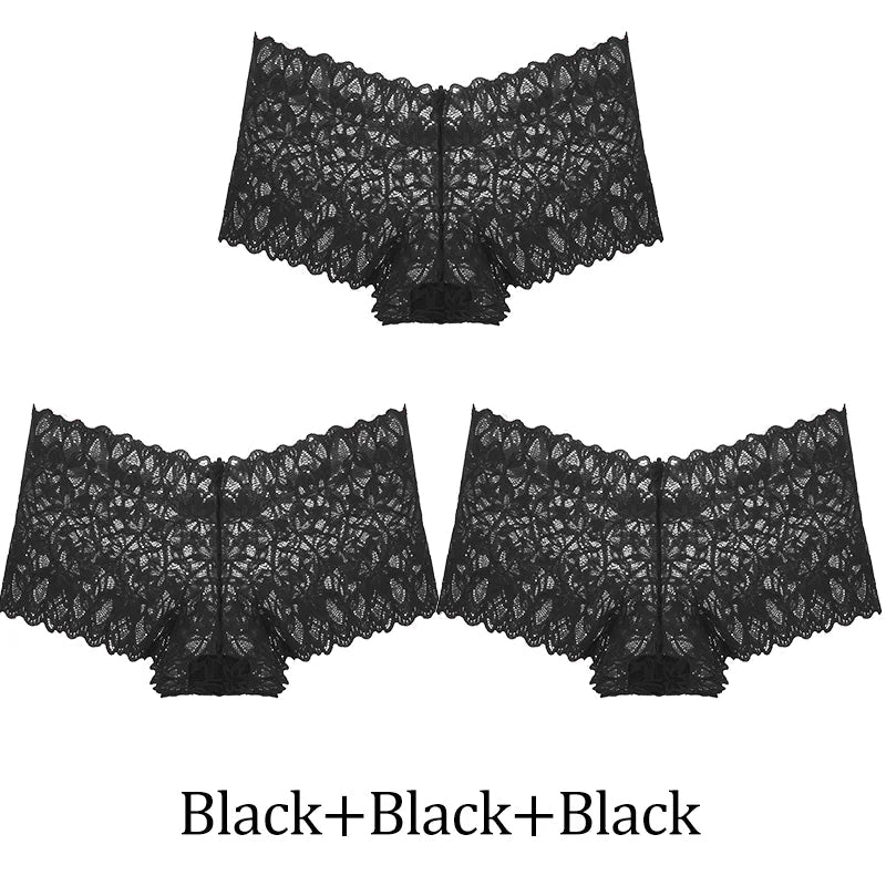 3 uds bragas cortas de encaje para mujer, ropa interior Sexy mentrual de tiro bajo, calzoncillos florales de moda, bragas sexis para mujer, lencería para mujer - lobbol