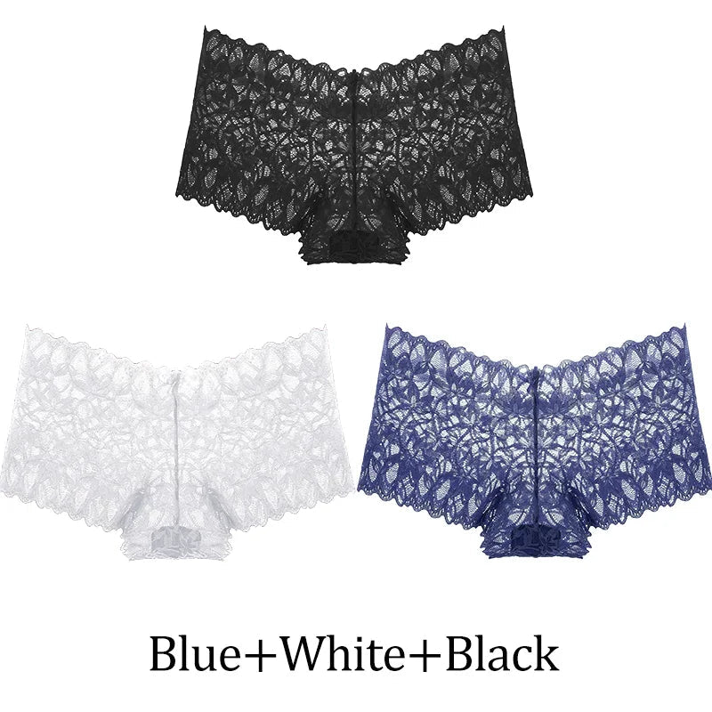 3 uds bragas cortas de encaje para mujer, ropa interior Sexy mentrual de tiro bajo, calzoncillos florales de moda, bragas sexis para mujer, lencería para mujer - lobbol