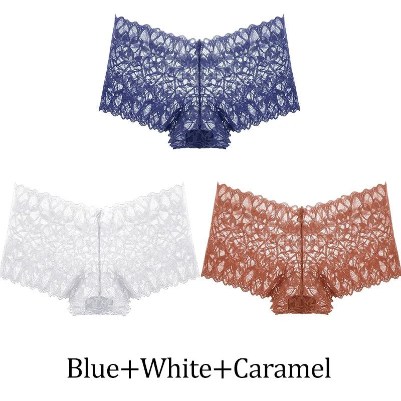 3 uds bragas cortas de encaje para mujer, ropa interior Sexy mentrual de tiro bajo, calzoncillos florales de moda, bragas sexis para mujer, lencería para mujer - lobbol