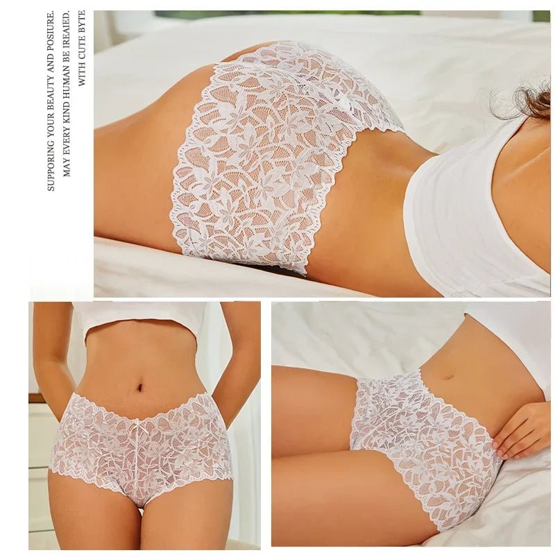 3 uds bragas cortas de encaje para mujer, ropa interior Sexy mentrual de tiro bajo, calzoncillos florales de moda, bragas sexis para mujer, lencería para mujer - lobbol