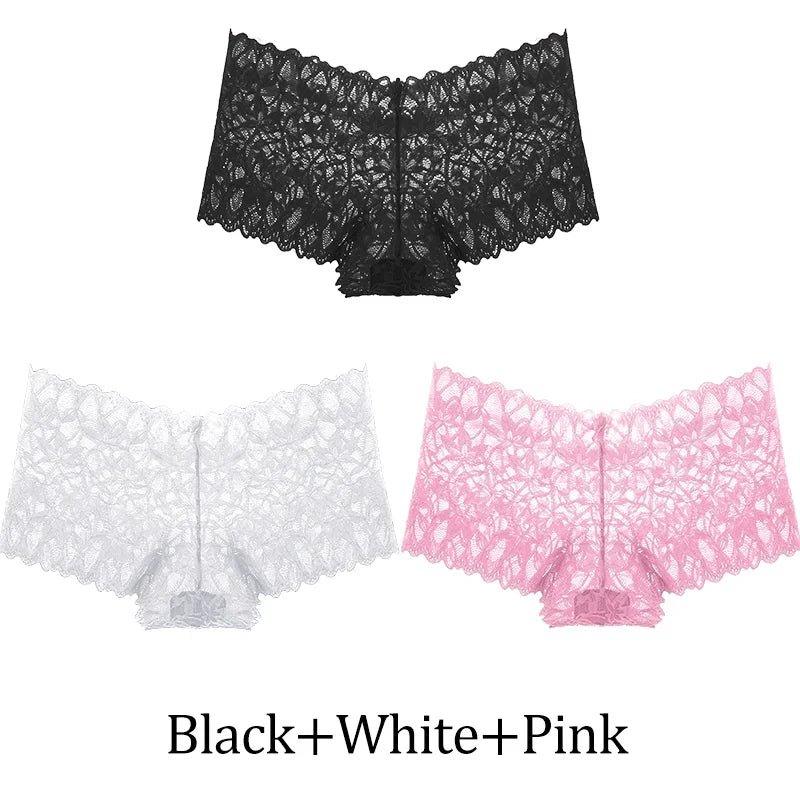 3 uds bragas cortas de encaje para mujer, ropa interior Sexy mentrual de tiro bajo, calzoncillos florales de moda, bragas sexis para mujer, lencería para mujer - lobbol