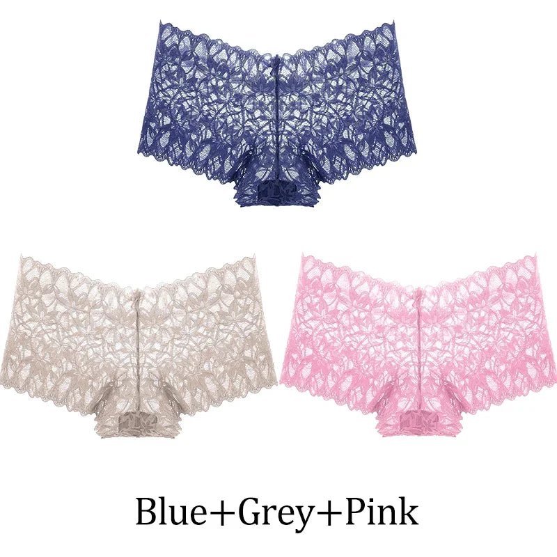 3 uds bragas cortas de encaje para mujer, ropa interior Sexy mentrual de tiro bajo, calzoncillos florales de moda, bragas sexis para mujer, lencería para mujer - lobbol