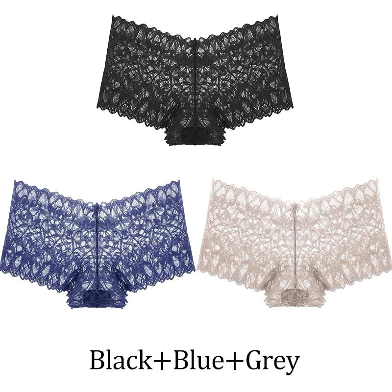3 uds bragas cortas de encaje para mujer, ropa interior Sexy mentrual de tiro bajo, calzoncillos florales de moda, bragas sexis para mujer, lencería para mujer - lobbol