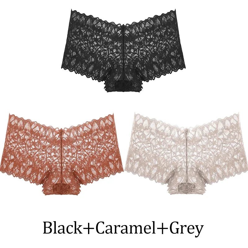 3 uds bragas cortas de encaje para mujer, ropa interior Sexy mentrual de tiro bajo, calzoncillos florales de moda, bragas sexis para mujer, lencería para mujer - lobbol