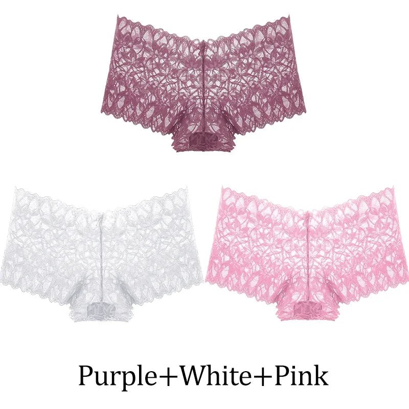 3 uds bragas cortas de encaje para mujer, ropa interior Sexy mentrual de tiro bajo, calzoncillos florales de moda, bragas sexis para mujer, lencería para mujer - lobbol