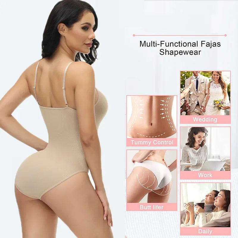 Body ajustado con tirantes finos y cuello en V, trajes de compresión para el cuerpo, ropa moldeadora de entrepierna abierta, moldeador de cuerpo adelgazante, mono liso