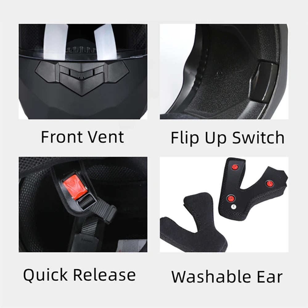 BLD - Casco de motocicleta personalizado para hombre y mujer, protector de cabeza de doble lente, Modular, abatible hacia arriba, para carreras de Motocross - lobbol