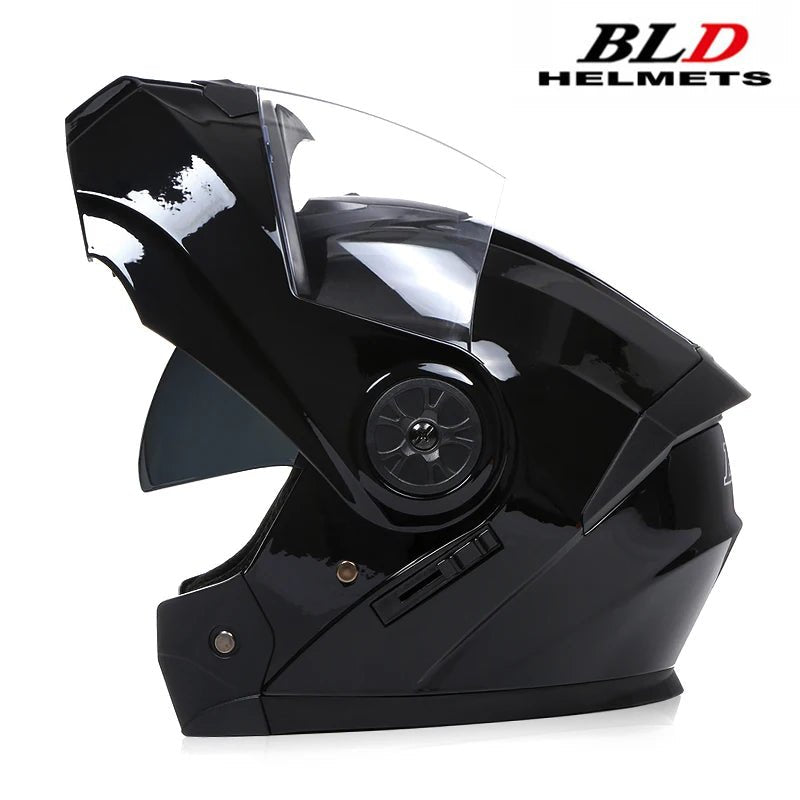 BLD - Casco de motocicleta personalizado para hombre y mujer, protector de cabeza de doble lente, Modular, abatible hacia arriba, para carreras de Motocross - lobbol
