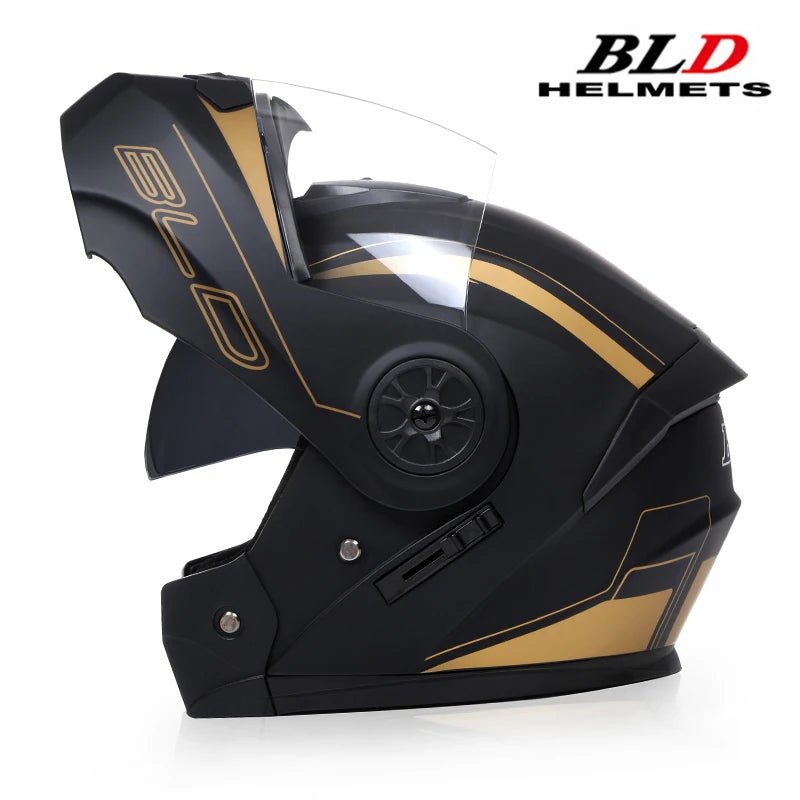 BLD - Casco de motocicleta personalizado para hombre y mujer, protector de cabeza de doble lente, Modular, abatible hacia arriba, para carreras de Motocross - lobbol