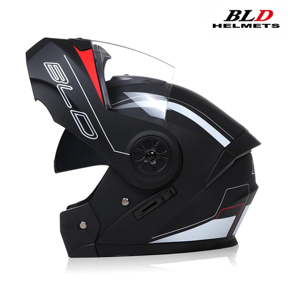 BLD - Casco de motocicleta personalizado para hombre y mujer, protector de cabeza de doble lente, Modular, abatible hacia arriba, para carreras de Motocross - lobbol