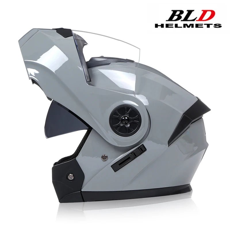 BLD - Casco de motocicleta personalizado para hombre y mujer, protector de cabeza de doble lente, Modular, abatible hacia arriba, para carreras de Motocross - lobbol