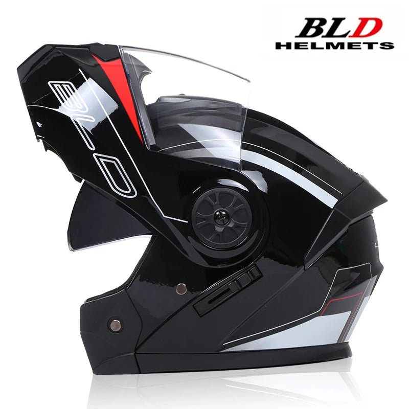 BLD - Casco de motocicleta personalizado para hombre y mujer, protector de cabeza de doble lente, Modular, abatible hacia arriba, para carreras de Motocross - lobbol