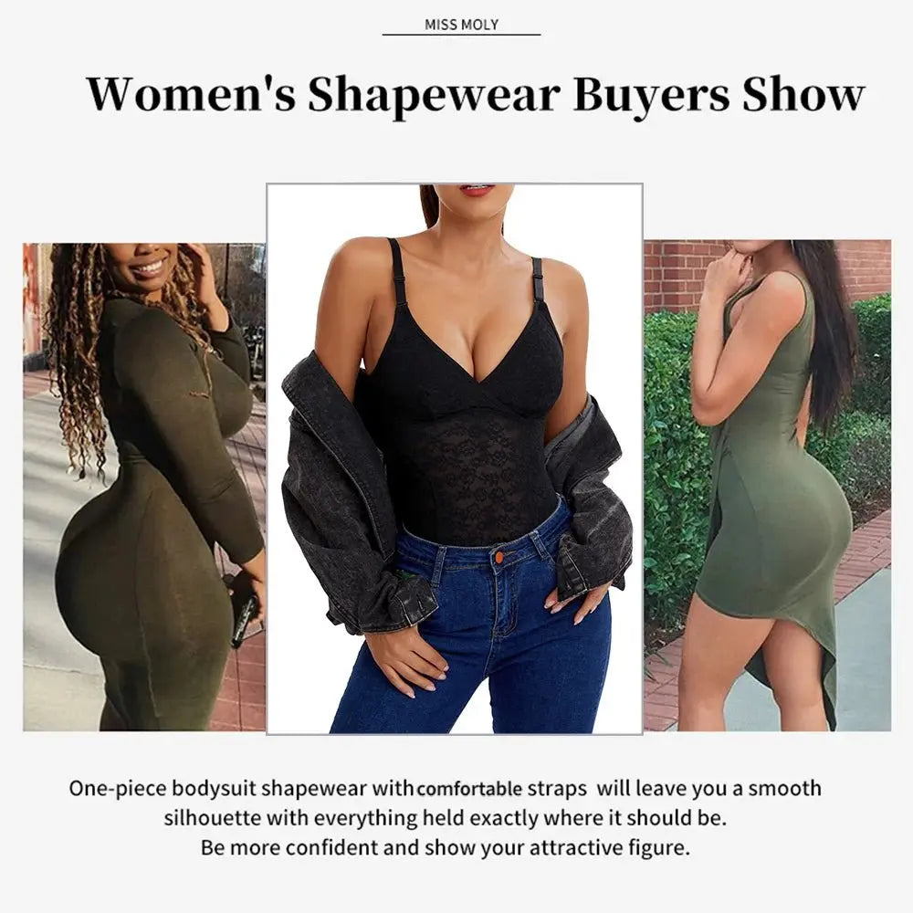 Body con Tanga de encaje con cuello en V para mujer, Top Sexy con tirantes, Control de barriga, moldeador de cuerpo sin entrepierna, ropa moldeadora, almohadilla para el pecho extraíble - lobbol