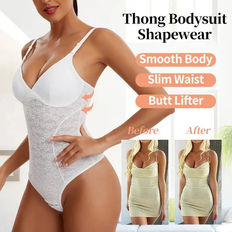Body con Tanga de encaje con cuello en V para mujer, Top Sexy con tirantes, Control de barriga, moldeador de cuerpo sin entrepierna, ropa moldeadora, almohadilla para el pecho extraíble - lobbol