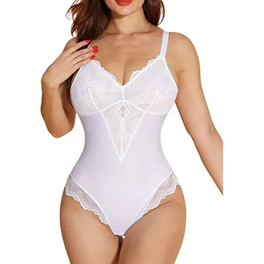Body moldeador de encaje sin costuras con cuello en V, Body Sexy con tirantes, ropa interior moldeadora de cuerpo, tela de nailon para verano y otoño - lobbol