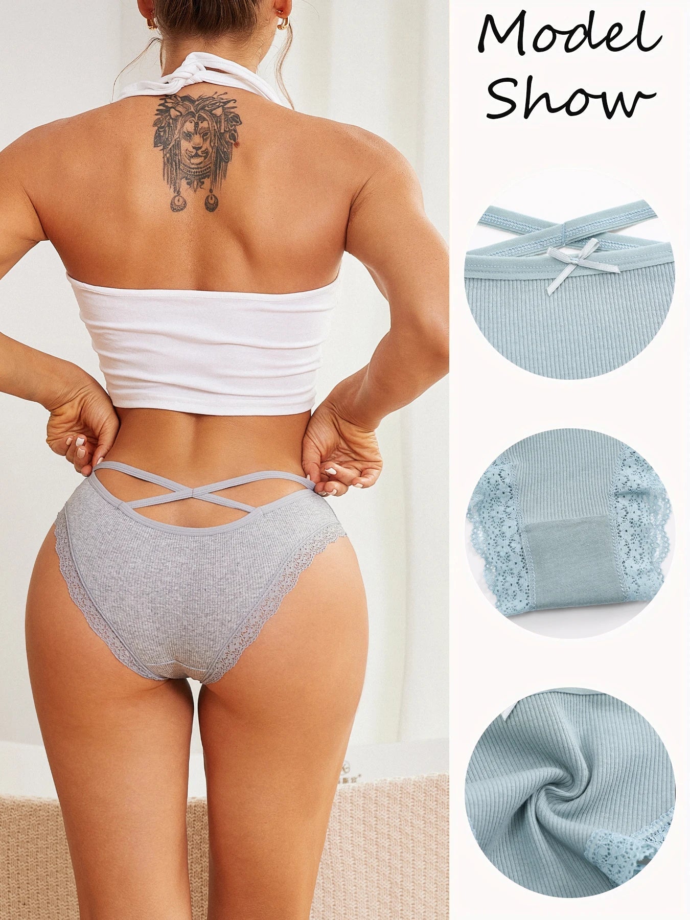 Calzoncillos de algodón para mujer, ropa interior Sexy de encaje, bragas brasileñas huecas, ropa interior cómoda, lencería S - XL de Color sólido, 5 uds. - lobbol